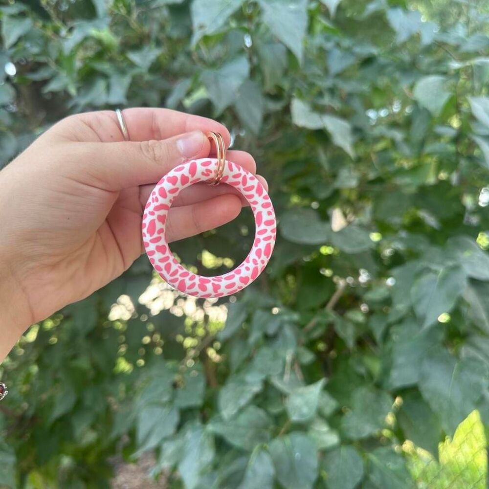 Pink Cow/Cheeta Print Silicone Keychain